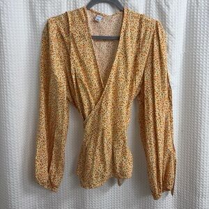 Old Navy Floral Wrap Blouse - Yellow and Orange